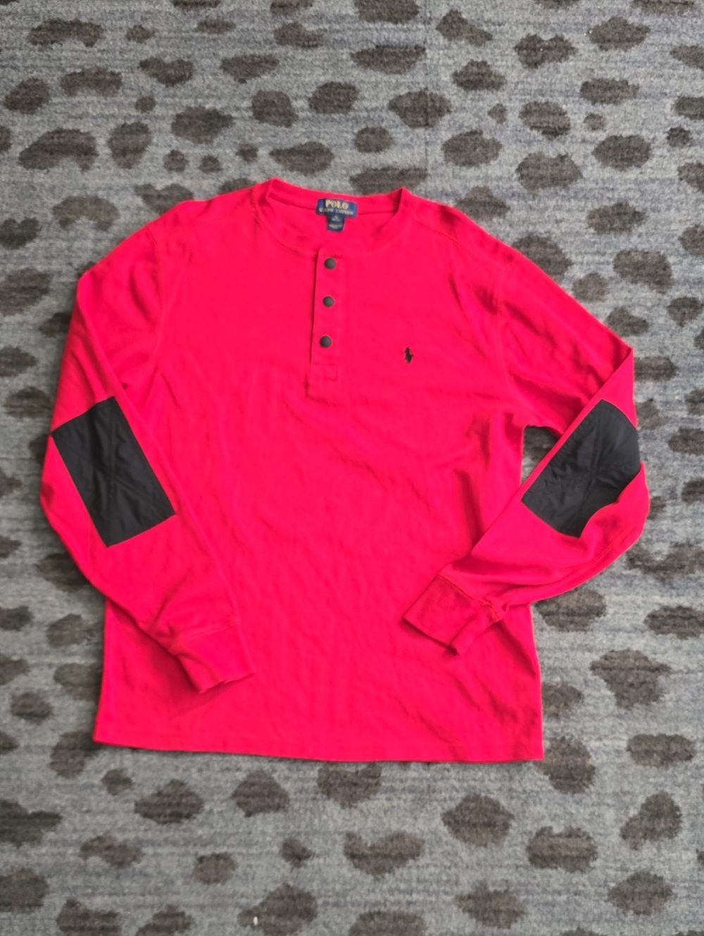 Polo by Ralph Lauren  Red Henley Long-Sleeve Shirt with Black Elbow Patches